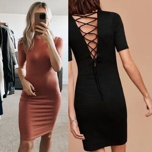 Aritzia Size Large‎ Morand Pink Lace Up Dress Wilfred Free Reposa Jersey Stretch